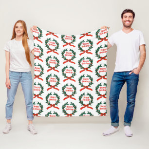 Frohe Feiertage Vintage-Stechpalme-Weihnachtskranz Fleecedecke