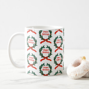 Frohe Feiertage Vintage-Stechpalme-Weihnachtskranz Kaffeetasse