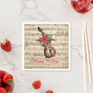 Frohe Feiertage Vintage Violine und Noten Serviette