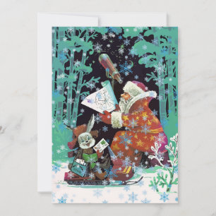 FROHE FEIERTAGE Vintage Weihnachtsmann schaut zu