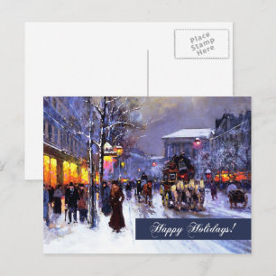 Frohe Feiertage. Vintage Winter Parisian Szene Feiertagspostkarte
