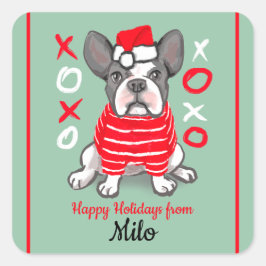 Frohe Feiertage von Ihren französischen Bulldoggen Quadratischer Aufkleber