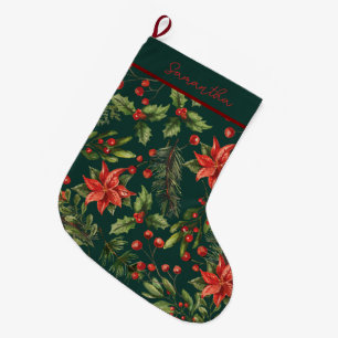 Frohe Feiertage Wasserfarbe Botanisch Personalisie Großer Weihnachtsstrumpf
