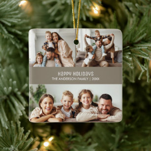 Frohe Feiertage Weihnachten 4 Fotos Collage Taupe Keramikornament