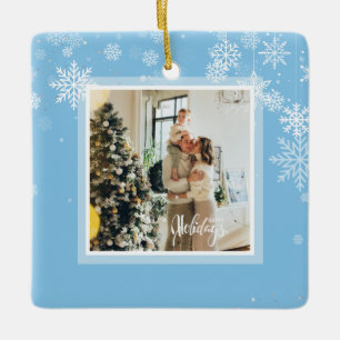 Frohe Feiertage Weihnachten, weiße Schneeflocken, Keramikornament