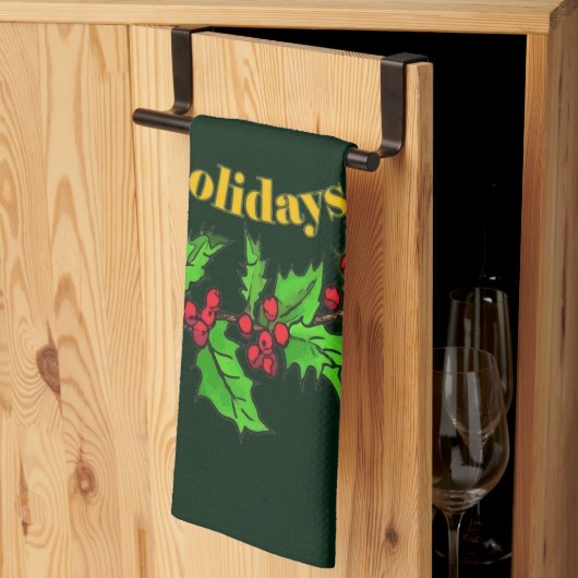 Frohe Feiertage Weihnachts-Stechpalmen-Kranz Geschirrtuch (Drittel gefaltet)