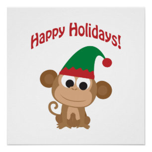 Frohe Feiertage! Weihnachtsaffe Elf Poster