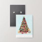Frohe Feiertage. Weihnachtsbaum Button (Vorderseite/Rückseite)