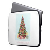 Frohe Feiertage. Weihnachtsbaum Laptopschutzhülle (Vorderseite Links)