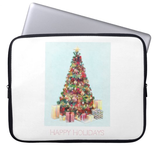 Frohe Feiertage. Weihnachtsbaum Laptopschutzhülle (Vorderseite)