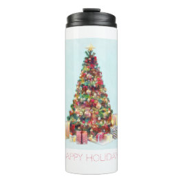 Frohe Feiertage. Weihnachtsbaum Thermosbecher