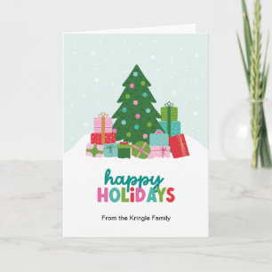 Frohe Feiertage Weihnachtsbäume und Geschenke in A Feiertagskarte