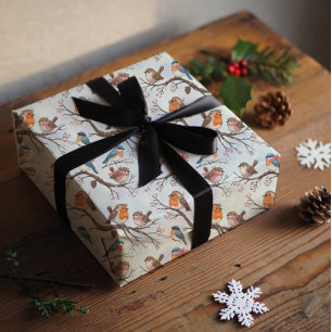 Frohe Feiertage, Weihnachtskerzen und Vögel Geschenkpapier Set