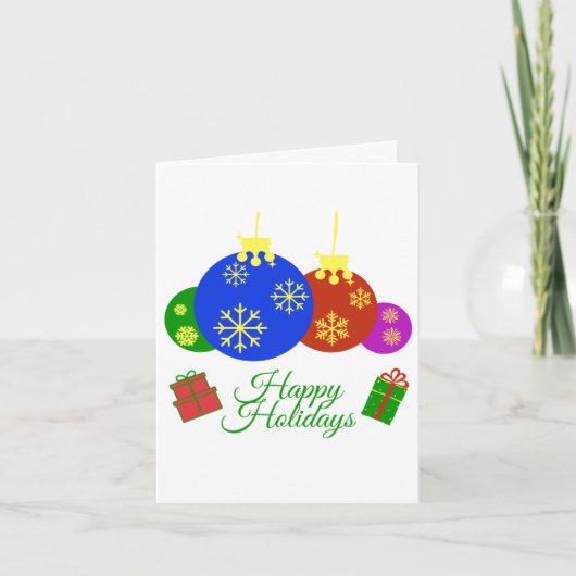 Frohe Feiertage Weihnachtskugeln und Geschenke Des Karte (Vorderseite)