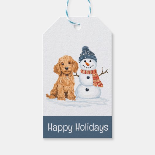 Frohe Feiertage Winter Goldendoodle Hund Schneeman Geschenkanhänger (Vorderseite)