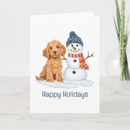 Frohe Feiertage Winter Goldendoodle Hund Schneeman Karte