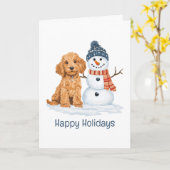 Frohe Feiertage Winter Goldendoodle Hund Schneeman Karte (Gelbe Blume)