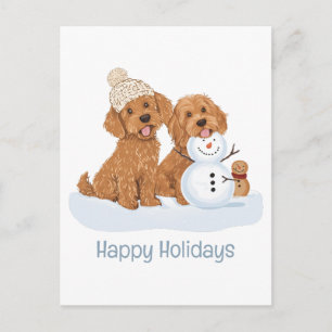 Frohe Feiertage Winter Goldendoodle Hund Schneeman Postkarte