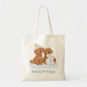 Frohe Feiertage Winter Goldendoodle Hund Schneeman Tragetasche