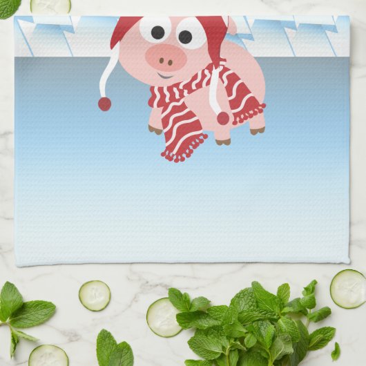 Frohe Feiertage! Winter-Schwein Handtuch (Gefaltet)