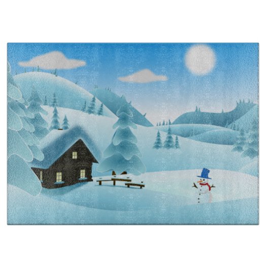 "FROHE FEIERTAGE" WINTERLANDSCHAFT SCHNEIDEBRETT (Vorderseite)