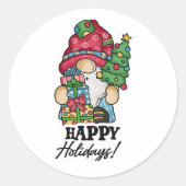 Frohe Ferien, Gnome, Christbaum, Geschenke Runder Aufkleber (Vorderseite)