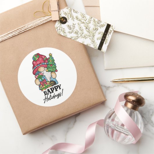 Frohe Ferien, Gnome, Christbaum, Geschenke Runder Aufkleber (Schenken)