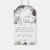 Frohe Ferien Weihnachten Aquarell Schneekiefern Geschenkanhänger (Vorderseite)