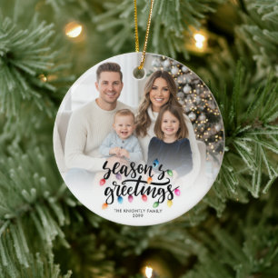 Frohe Festtage 2 Fotos Weihnachtsbeleuchtung Name Keramik Ornament