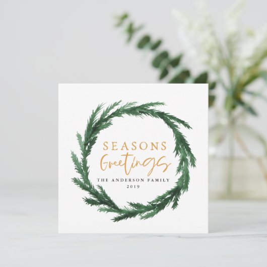 Frohe Festtage Aquarellkranz-Urlaubskarte (Stehend Vorderseite)