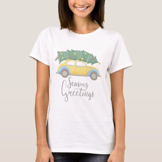 Frohe Festtage Auto & Baum T-Shirt (Vorderseite)