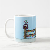 Frohe Festtage Cartoon Bird auf Zaun Kaffeetasse (Links)