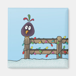 Frohe Festtage Cartoon Bird auf Zaun Magnet