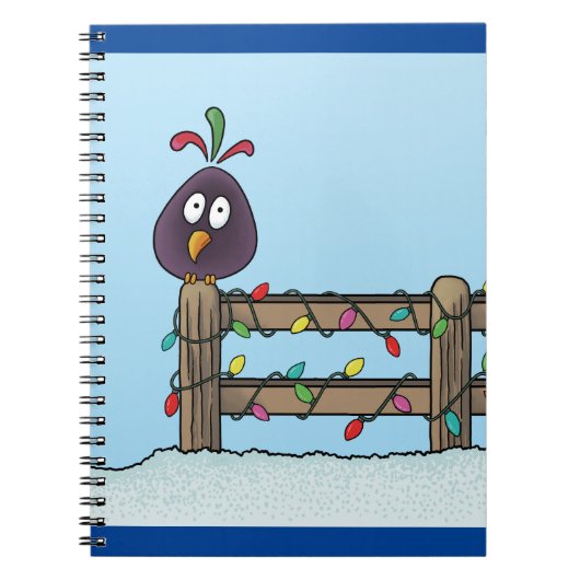 Frohe Festtage Cartoon Bird auf Zaun Notizblock (Vorderseite)