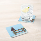 Frohe Festtage Cartoon Bird auf Zaun Rechteckiger Pappuntersetzer (Vor Ort)