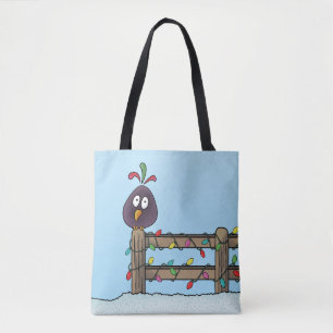 Frohe Festtage Cartoon Bird auf Zaun Tasche