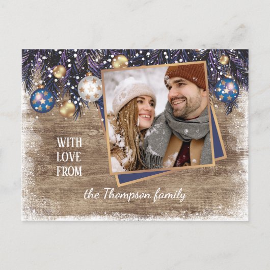 Frohe Festtage der klassischen Liebe Holzkörnmuste Postkarte (Vorderseite)