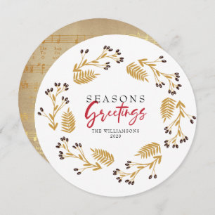 Frohe Festtage Gold Floral Wreath Einladung