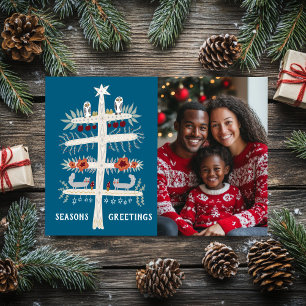 FROHE FESTTAGE handgezogenes Baumkronen-CUSTOM-FOT Feiertagskarte