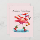 Frohe Festtage Rosa Flamingo Feiertagspostkarte (Vorne/Hinten)