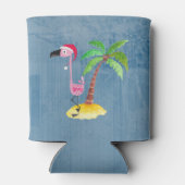 Frohe Festtage Rosa Flamingo in Weihnachtsmannmütz Dosenkühler (Rückseite)