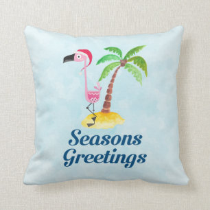 Frohe Festtage Rosa Flamingo in Weihnachtsmannmütz Kissen