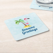 Frohe Festtage Rosa Flamingo in Weihnachtsmannmütz Rechteckiger Pappuntersetzer (angewinkelt)