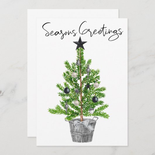 Frohe Festtage Schwarz-weißer Weihnachtsbaum Einladung (Vorne/Hinten)