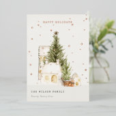 Frohe Festtage von Pastel White Snow Trees Folien Feiertagskarte (Stehend vorne)