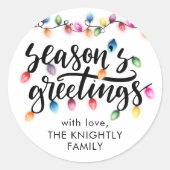Frohe Festtage Weihnachtsbeleuchtung von Namen Runder Aufkleber (Vorderseite)