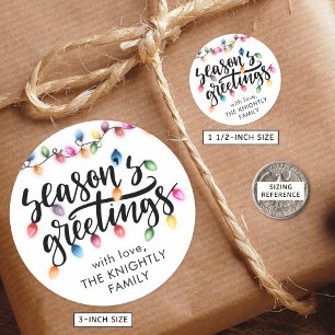 Frohe Festtage Weihnachtsbeleuchtung von Namen Runder Aufkleber