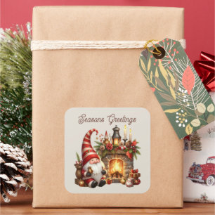 Frohe Festtage Weihnachtsgnome Quadratischer Aufkleber