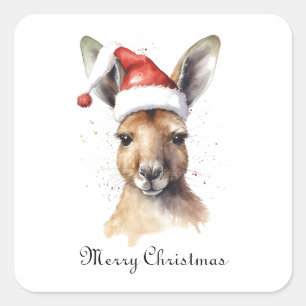 Frohe Festtage, Weihnachtskänguru individuell Quadratischer Aufkleber