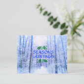 Frohe Festtage WINTER WOODS POSTCARD Postkarte (Stehend Vorderseite)